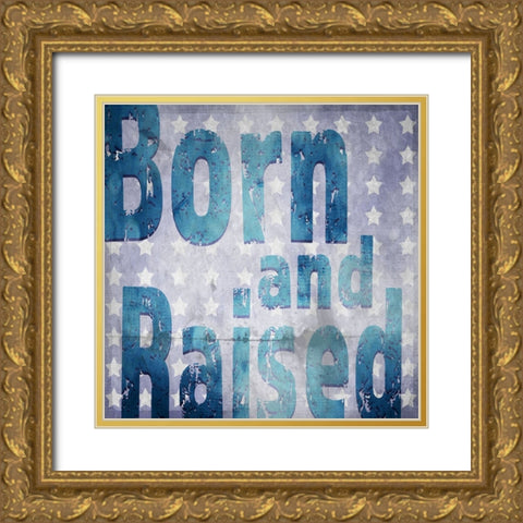 American Born Free Sign Collection V3 Gold Ornate Wood Framed Art Print with Double Matting by LightBoxJournal