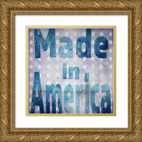 American Born Free Sign Collection V4 Gold Ornate Wood Framed Art Print with Double Matting by LightBoxJournal