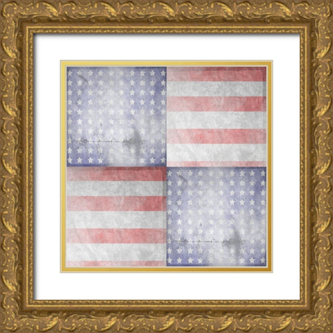 American Born Free Sign Collection V12 Gold Ornate Wood Framed Art Print with Double Matting by LightBoxJournal