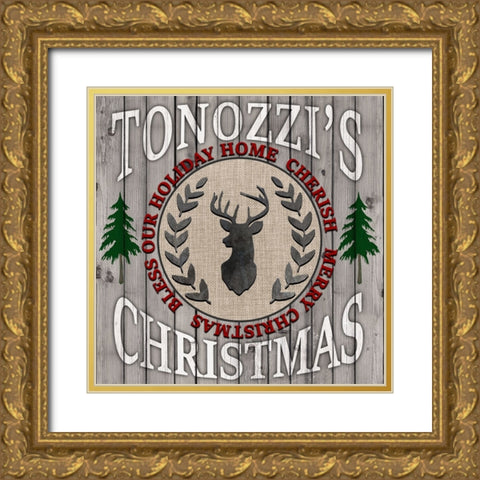 Personalized Christmas Sign V4 Gold Ornate Wood Framed Art Print with Double Matting by LightBoxJournal