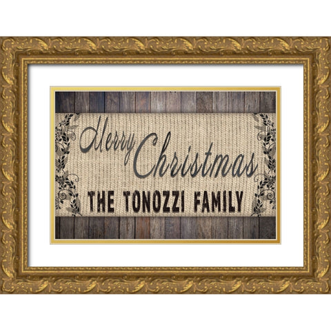Personalized Christmas Sign V13 Gold Ornate Wood Framed Art Print with Double Matting by LightBoxJournal