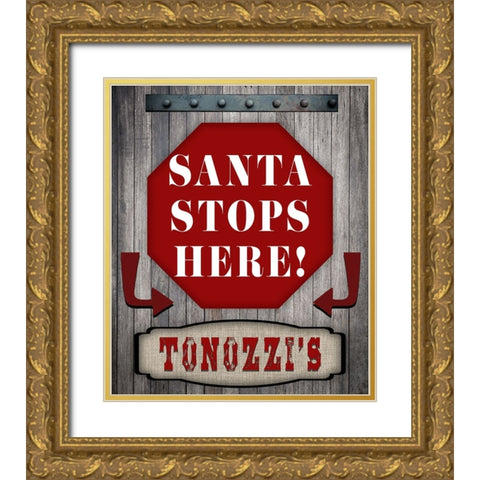 Personalized Christmas Sign V16 Gold Ornate Wood Framed Art Print with Double Matting by LightBoxJournal