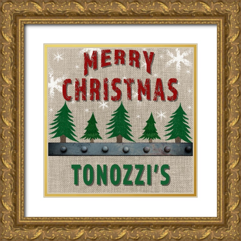 Personalized Christmas Sign V17 Gold Ornate Wood Framed Art Print with Double Matting by LightBoxJournal