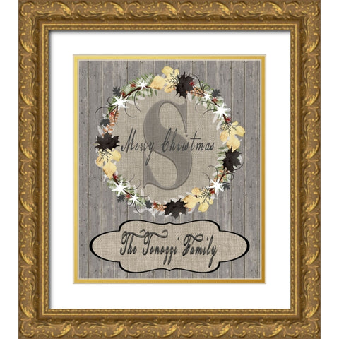 Personalized Christmas Sign V19 Gold Ornate Wood Framed Art Print with Double Matting by LightBoxJournal