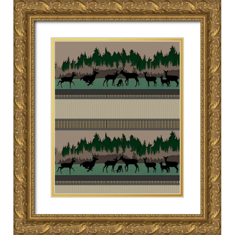 Deer_SurfacePattern V1 0 Gold Ornate Wood Framed Art Print with Double Matting by LightBoxJournal