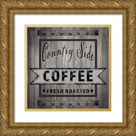 Coffee Signs V1 Gold Ornate Wood Framed Art Print with Double Matting by LightBoxJournal