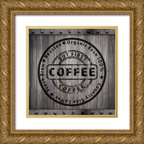 Coffee Signs V2 Gold Ornate Wood Framed Art Print with Double Matting by LightBoxJournal