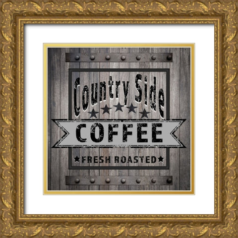 Coffee Signs V5 Gold Ornate Wood Framed Art Print with Double Matting by LightBoxJournal
