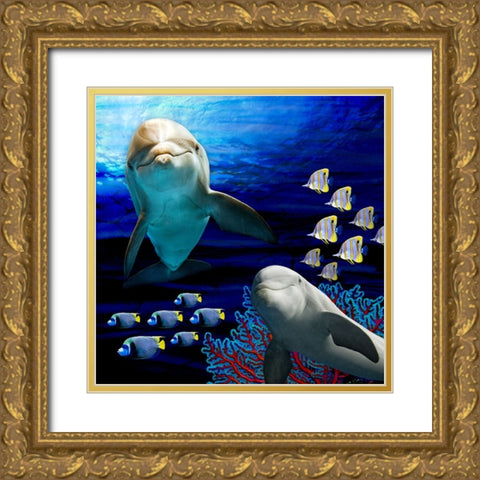 Sea Creatures_Dolphines 2 Gold Ornate Wood Framed Art Print with Double Matting by LightBoxJournal