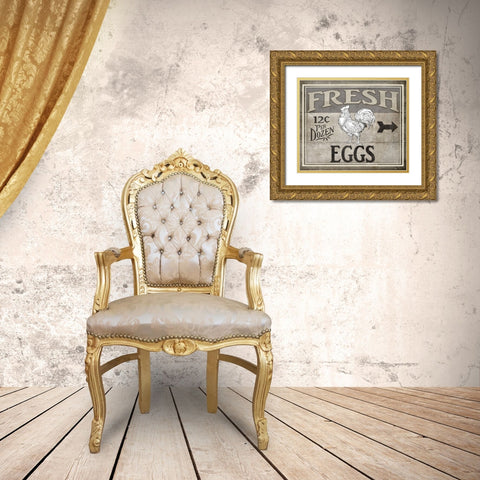 Vintage Farm Sign - Local Farmer - Fresh Eggs Gold Ornate Wood Framed Art Print with Double Matting by LightBoxJournal
