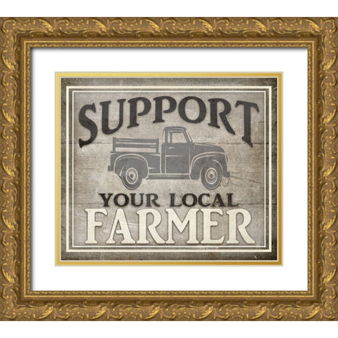 Vintage Farm Sign - Local Farmer Gold Ornate Wood Framed Art Print with Double Matting by LightBoxJournal