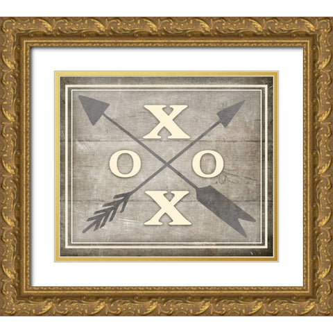 Vintage Farm Sign - XOXO 1 Gold Ornate Wood Framed Art Print with Double Matting by LightBoxJournal