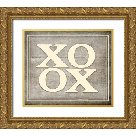 Vintage Farm Sign - XOXO 2 Gold Ornate Wood Framed Art Print with Double Matting by LightBoxJournal