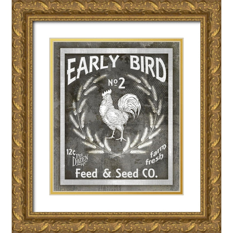 Farm Sign_Early Bird Gold Ornate Wood Framed Art Print with Double Matting by LightBoxJournal