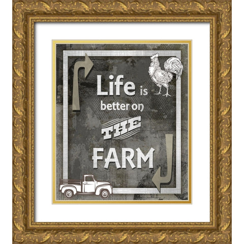 Farm Sign_Farm Sweet Farm 2 Gold Ornate Wood Framed Art Print with Double Matting by LightBoxJournal
