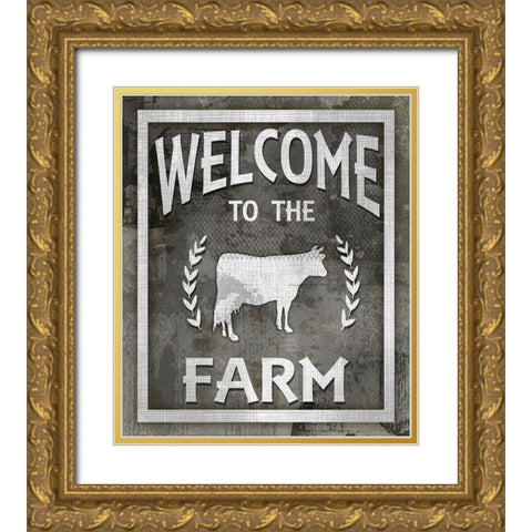 Farm Sign_Welcome To The Farm Gold Ornate Wood Framed Art Print with Double Matting by LightBoxJournal