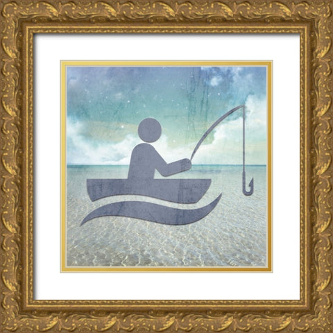 Signs_Fishing Gold Ornate Wood Framed Art Print with Double Matting by LightBoxJournal