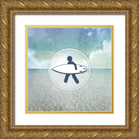 Signs_SeaLife_Surfer Gold Ornate Wood Framed Art Print with Double Matting by LightBoxJournal