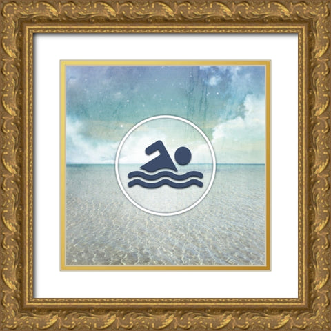Signs_SeaLife_Swimmer Gold Ornate Wood Framed Art Print with Double Matting by LightBoxJournal