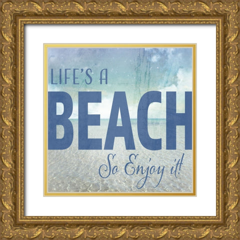 Signs_SeaLife_Typography_LifesABeach Gold Ornate Wood Framed Art Print with Double Matting by LightBoxJournal