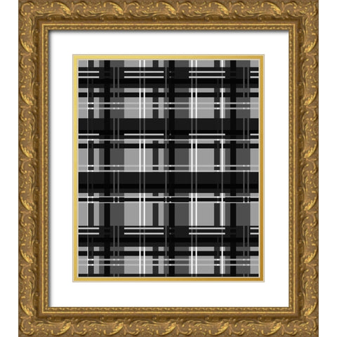 Minimalist Black and Whit Plaid 04 Gold Ornate Wood Framed Art Print with Double Matting by LightBoxJournal