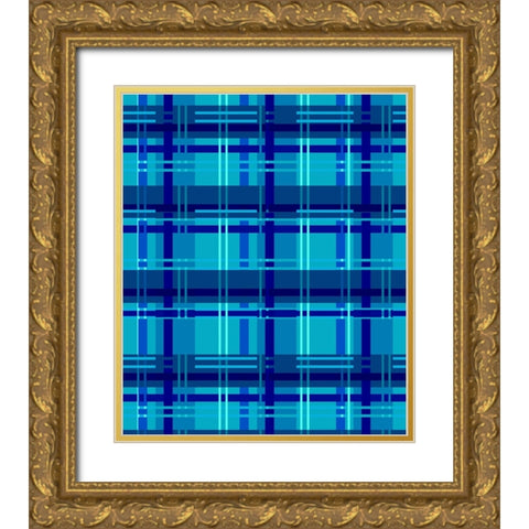 Minimalist Blue Plaid Design 05 Gold Ornate Wood Framed Art Print with Double Matting by LightBoxJournal