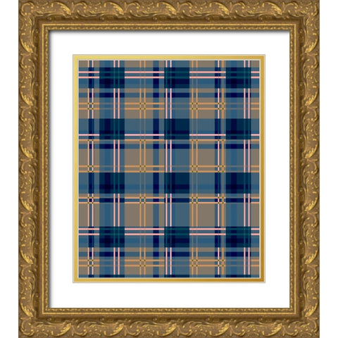 Minimalist Blue Plaid Design 07 Gold Ornate Wood Framed Art Print with Double Matting by LightBoxJournal