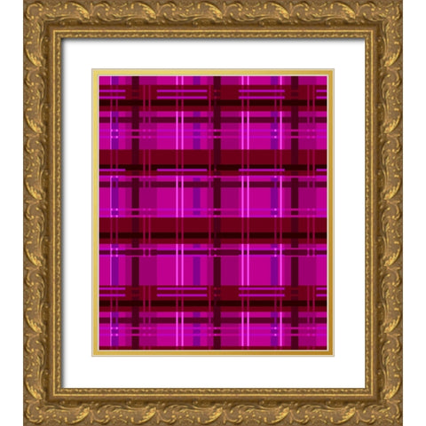 Minimalist Magenta Plaid Design 01 Gold Ornate Wood Framed Art Print with Double Matting by LightBoxJournal