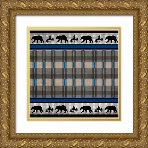 Blue Bear Lodge Pattern 6 Gold Ornate Wood Framed Art Print with Double Matting by LightBoxJournal
