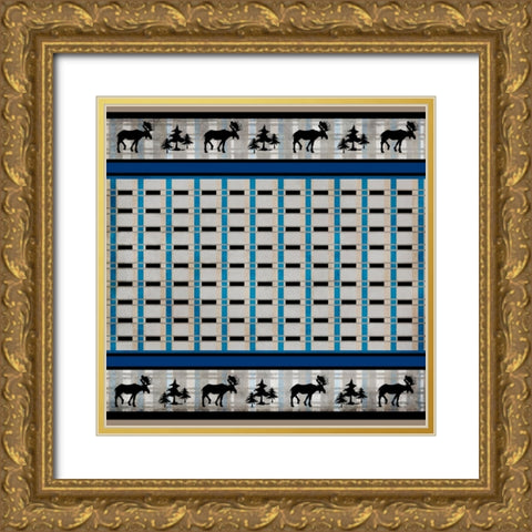 Blue Bear Lodge Pattern 7 Gold Ornate Wood Framed Art Print with Double Matting by LightBoxJournal