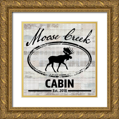 Blue Bear Lodge Sign 07 Gold Ornate Wood Framed Art Print with Double Matting by LightBoxJournal