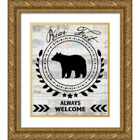 Blue Bear Lodge Sign 09 Gold Ornate Wood Framed Art Print with Double Matting by LightBoxJournal