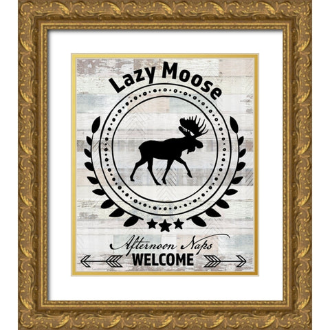 Blue Bear Lodge Sign 010 Gold Ornate Wood Framed Art Print with Double Matting by LightBoxJournal