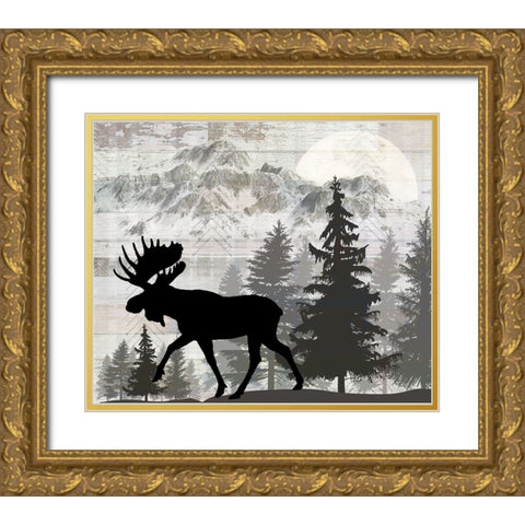 Blue Bear Lodge Sign 011 Gold Ornate Wood Framed Art Print with Double Matting by LightBoxJournal