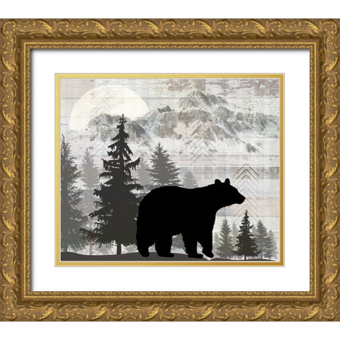 Blue Bear Lodge Sign 012 Gold Ornate Wood Framed Art Print with Double Matting by LightBoxJournal