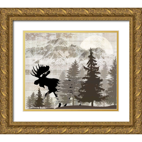 Blue Bear Lodge Sign 013 Gold Ornate Wood Framed Art Print with Double Matting by LightBoxJournal