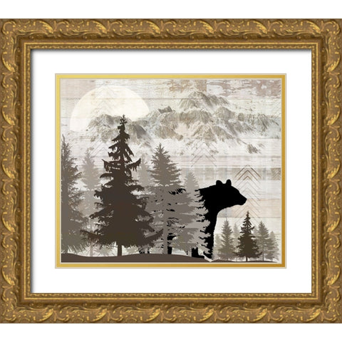 Blue Bear Lodge Sign 014 Gold Ornate Wood Framed Art Print with Double Matting by LightBoxJournal