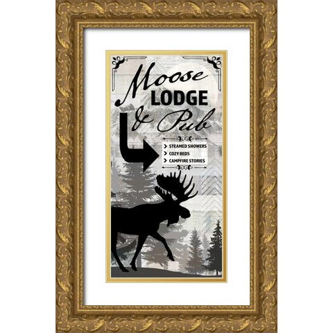 Blue Bear Lodge Sign 018 Gold Ornate Wood Framed Art Print with Double Matting by LightBoxJournal