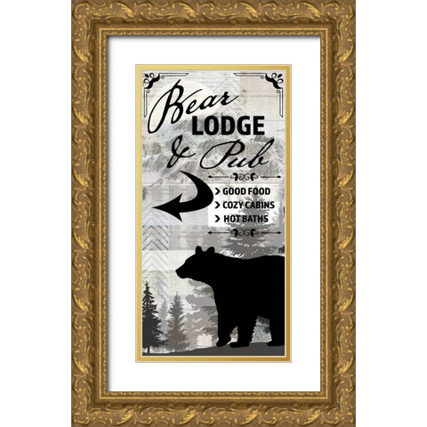 Blue Bear Lodge Sign 019 Gold Ornate Wood Framed Art Print with Double Matting by LightBoxJournal