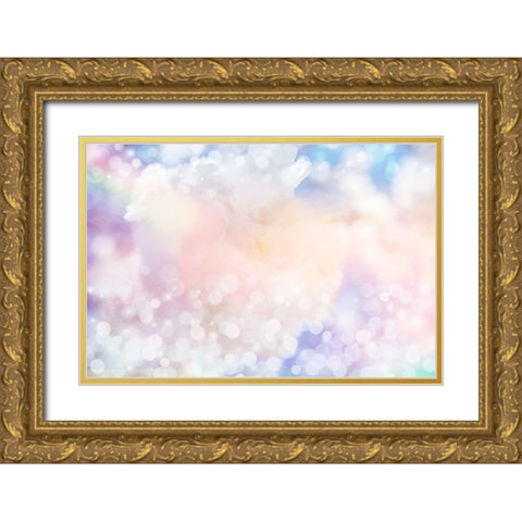 White Spring Blossoms Pattern 02 Gold Ornate Wood Framed Art Print with Double Matting by LightBoxJournal