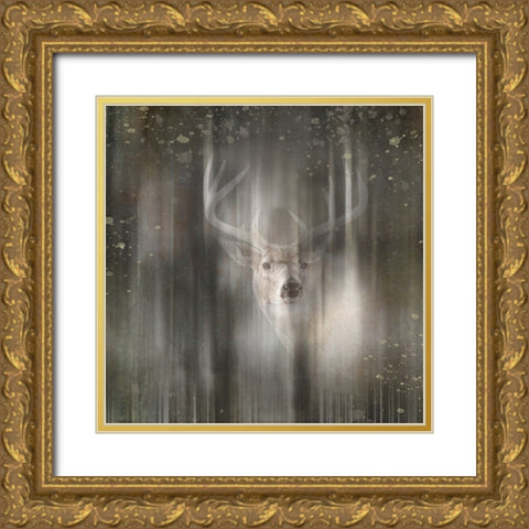 Antique Wildlife Deer 02 Gold Ornate Wood Framed Art Print with Double Matting by LightBoxJournal