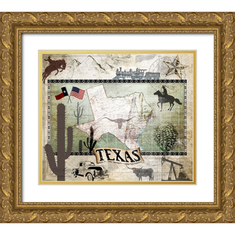 Vintage State Texas Gold Ornate Wood Framed Art Print with Double Matting by LightBoxJournal
