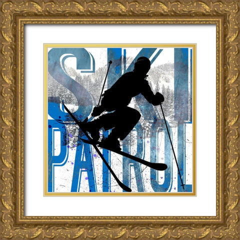 Extreme Skier Word Collage Patrol Gold Ornate Wood Framed Art Print with Double Matting by LightBoxJournal