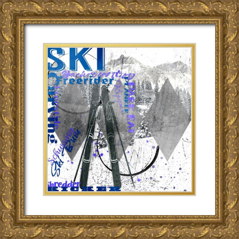 Extreme Skier Word Collage Gold Ornate Wood Framed Art Print with Double Matting by LightBoxJournal