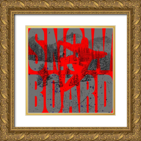 Extreme Snowboarder Word Collage Board Gold Ornate Wood Framed Art Print with Double Matting by LightBoxJournal
