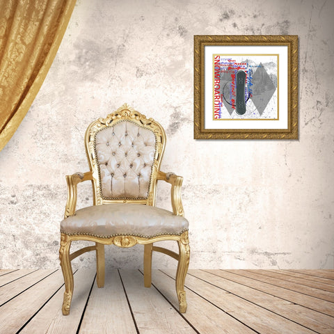 Extreme Snowboarder Word Collage Gold Ornate Wood Framed Art Print with Double Matting by LightBoxJournal
