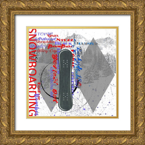 Extreme Snowboarder Word Collage Gold Ornate Wood Framed Art Print with Double Matting by LightBoxJournal