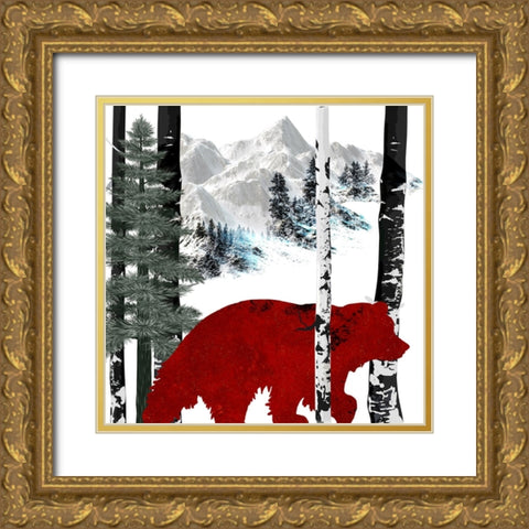 Winter Bear Gold Ornate Wood Framed Art Print with Double Matting by LightBoxJournal