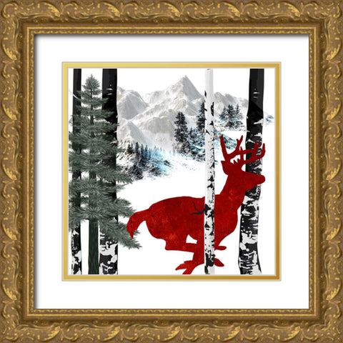 Winter Deer Gold Ornate Wood Framed Art Print with Double Matting by LightBoxJournal
