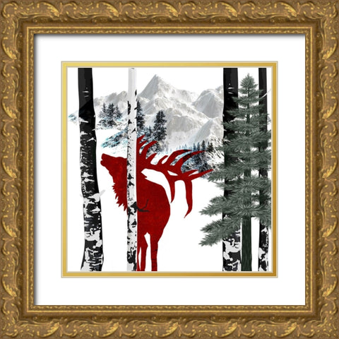 Winter Elk Gold Ornate Wood Framed Art Print with Double Matting by LightBoxJournal